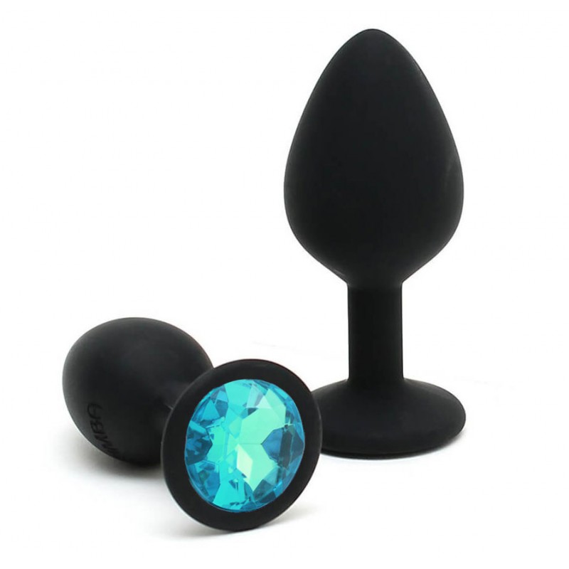 Adora Black Jewel Silicone Butt Plug - Light Blue - Large